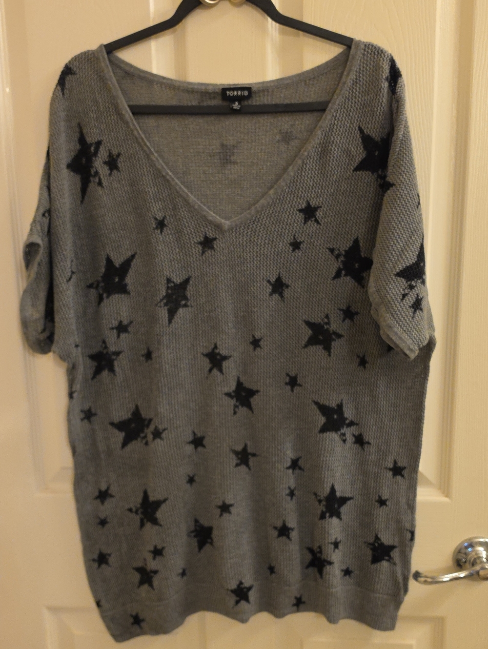 Torrid Gray Star Print V-Neck Sweater